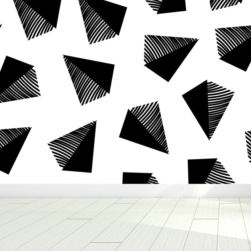 Ganzheitliche geometrische Formen Tapete Mural Schwarz und Weiß Vlies Wandbelag für Dekor, maßgeschneidert