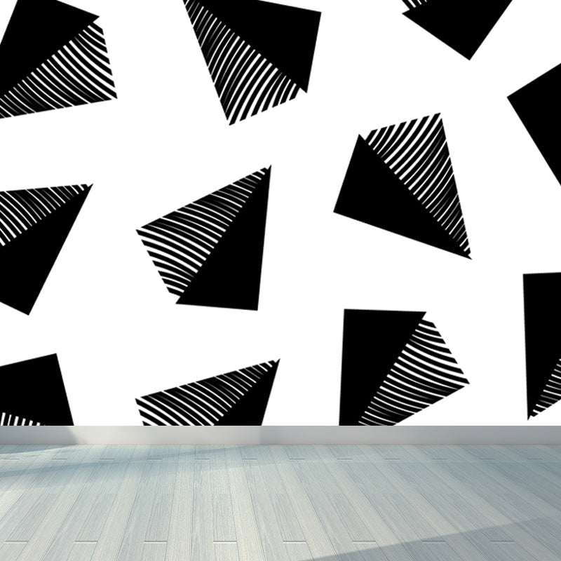 Ganzheitliche geometrische Formen Tapete Mural Schwarz und Weiß Vlies Wandbelag für Dekor, maßgeschneidert