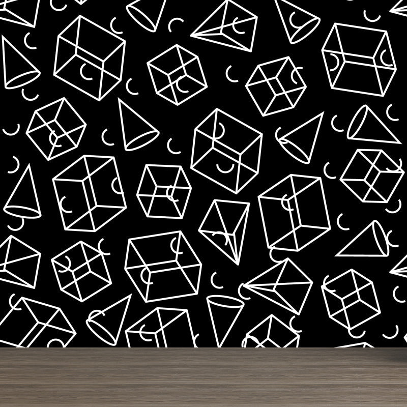 Ganzheitliche geometrische Formen Tapete Mural Schwarz und Weiß Vlies Wandbelag für Dekor, maßgeschneidert
