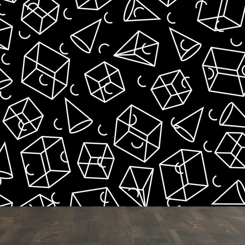 Ganzheitliche geometrische Formen Tapete Mural Schwarz und Weiß Vlies Wandbelag für Dekor, maßgeschneidert