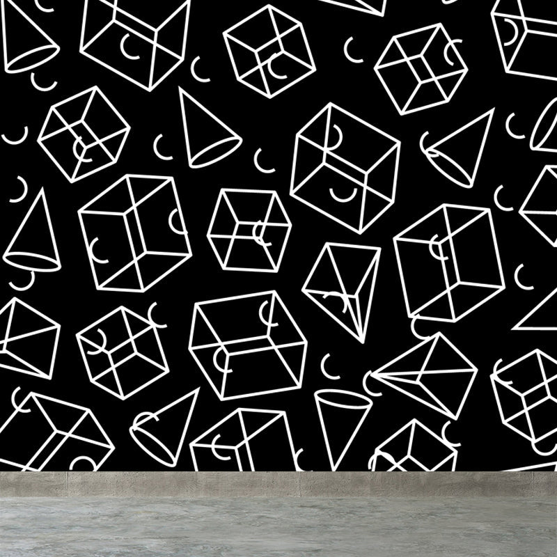 Ganzheitliche geometrische Formen Tapete Mural Schwarz und Weiß Vlies Wandbelag für Dekor, maßgeschneidert