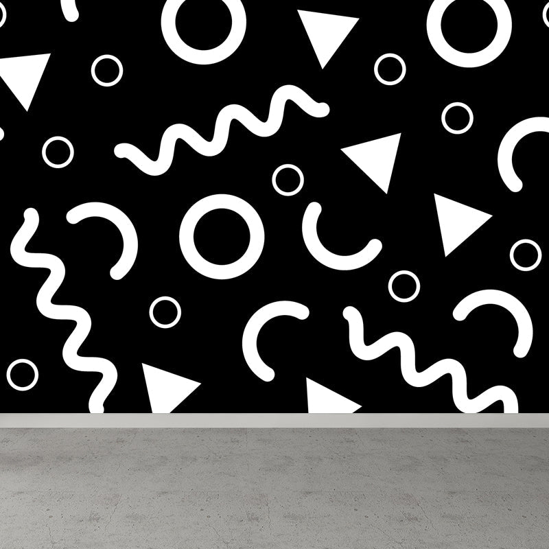 Ganzheitliche geometrische Formen Tapete Mural Schwarz und Weiß Vlies Wandbelag für Dekor, maßgeschneidert