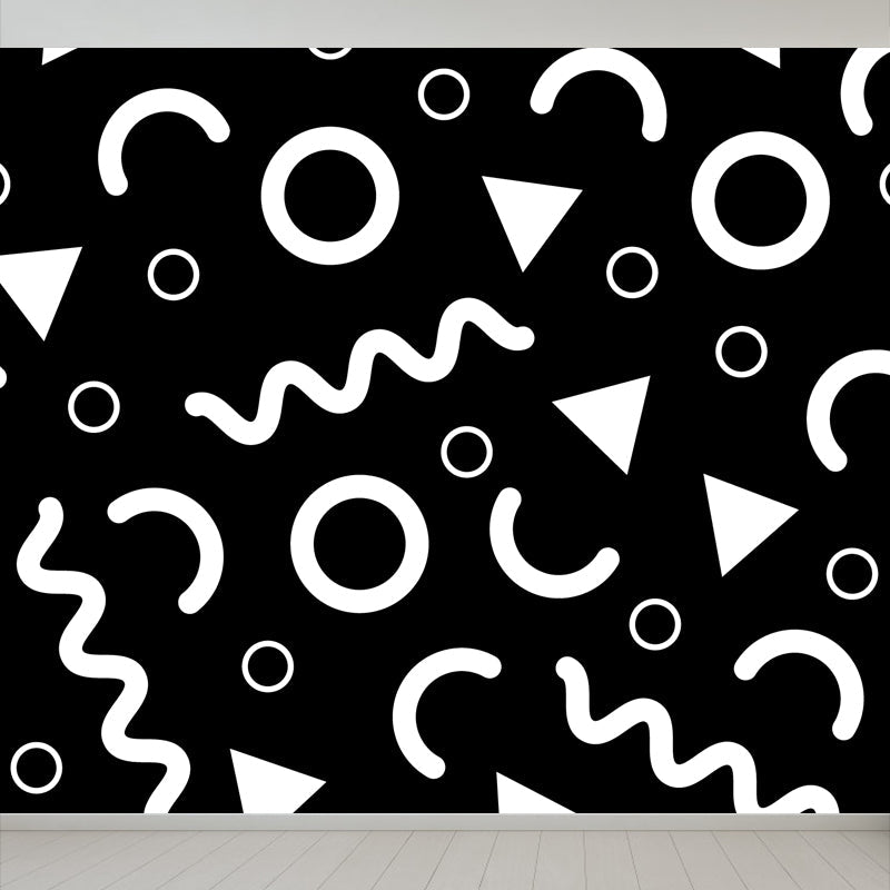 Ganzheitliche geometrische Formen Tapete Mural Schwarz und Weiß Vlies Wandbelag für Dekor, maßgeschneidert