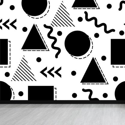 Ganzheitliche geometrische Formen Tapete Mural Schwarz und Weiß Vlies Wandbelag für Dekor, maßgeschneidert