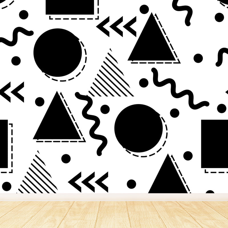 Ganzheitliche geometrische Formen Tapete Mural Schwarz und Weiß Vlies Wandbelag für Dekor, maßgeschneidert