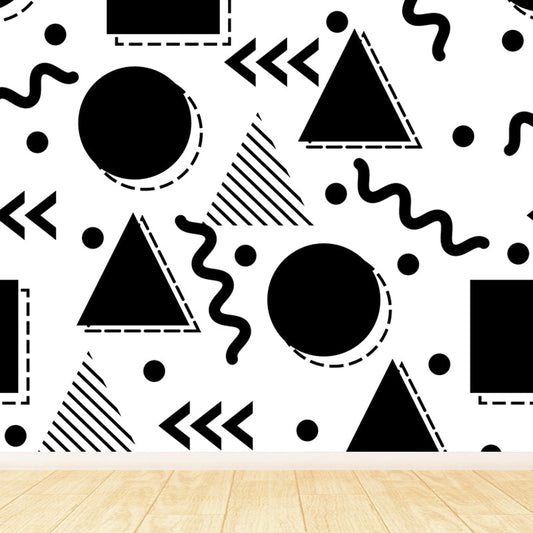 Ganzheitliche geometrische Formen Tapete Mural Schwarz und Weiß Vlies Wandbelag für Dekor, maßgeschneidert