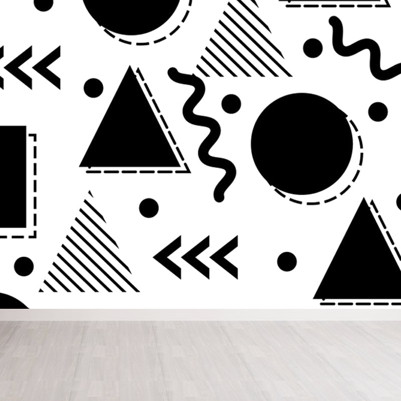 Ganzheitliche geometrische Formen Tapete Mural Schwarz und Weiß Vlies Wandbelag für Dekor, maßgeschneidert