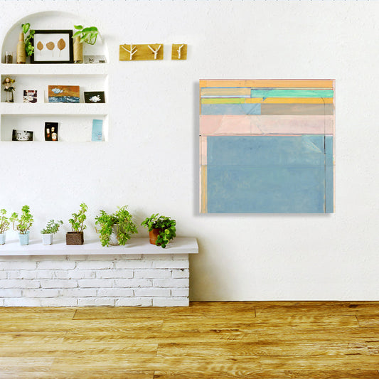 Frendorf | Blaue Mid-Century Modern Kunstdruck Rechteckige Blöcke Leinwand für die Küche, verschiedene Größen