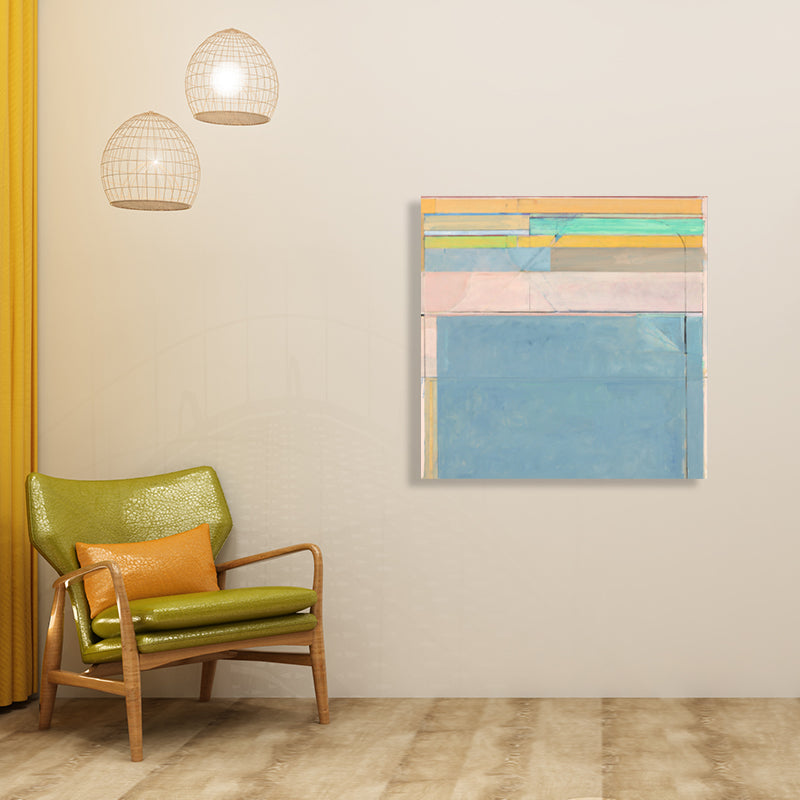 Frendorf | Blaue Mid-Century Modern Kunstdruck Rechteckige Blöcke Leinwand für die Küche, verschiedene Größen