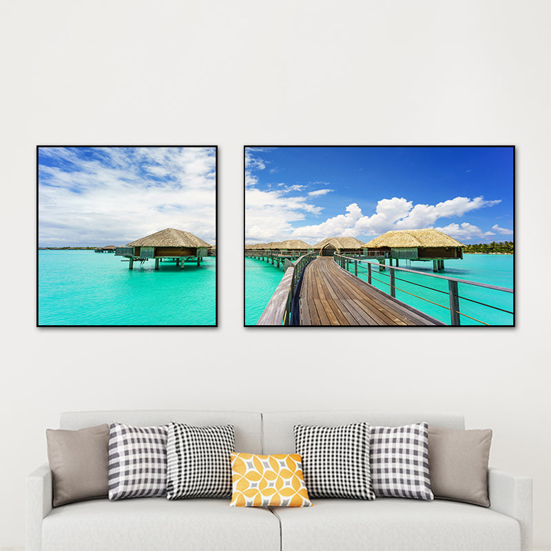 Frendorf | Tropics Sea Bridge Scenery Canvas Pastellfarbe Mehrteiliges Wandkunstdruck für das Wohnzimmer