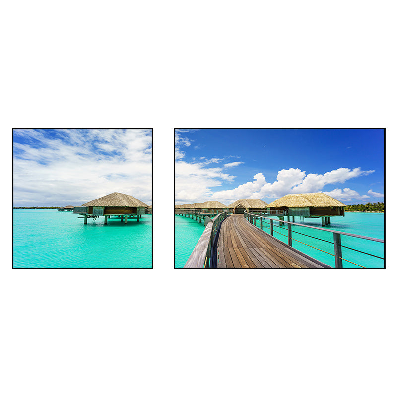 Frendorf | Tropics Sea Bridge Scenery Canvas Pastellfarbe Mehrteiliges Wandkunstdruck für das Wohnzimmer