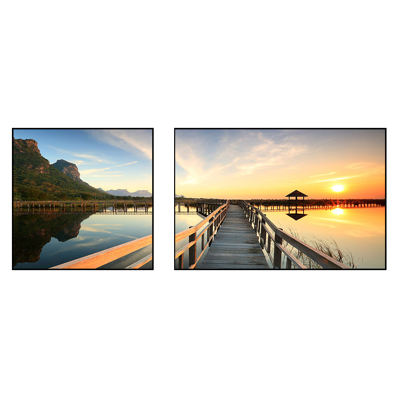 Frendorf | Tropics Sea Bridge Scenery Canvas Pastellfarbe Mehrteiliges Wandkunstdruck für das Wohnzimmer