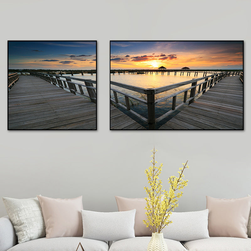 Frendorf | Tropics Sea Bridge Scenery Canvas Pastellfarbe Mehrteiliges Wandkunstdruck für das Wohnzimmer