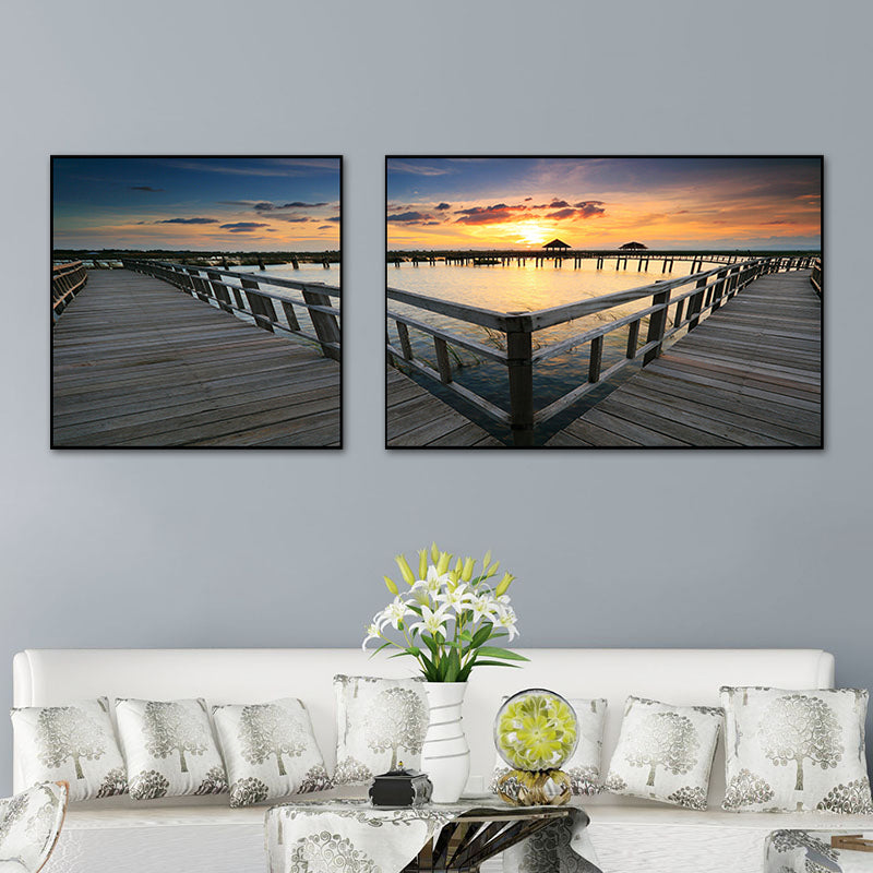 Frendorf | Tropics Sea Bridge Scenery Canvas Pastellfarbe Mehrteiliges Wandkunstdruck für das Wohnzimmer