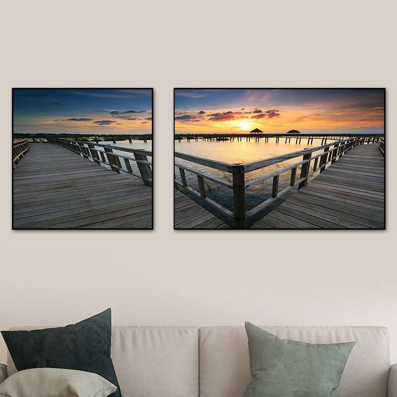 Frendorf | Tropics Sea Bridge Scenery Canvas Pastellfarbe Mehrteiliges Wandkunstdruck für das Wohnzimmer