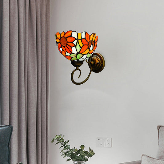 Frendorf | Victoriaanse Zonnebloem Wandgemonteerde Licht 1 Hoofd Glas-in-Lood Wandlamp in Oranje