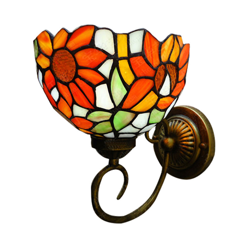 Frendorf | Victoriaanse Zonnebloem Wandgemonteerde Licht 1 Hoofd Glas-in-Lood Wandlamp in Oranje