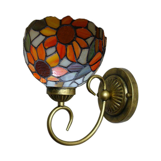 Frendorf | Victoriaanse Zonnebloem Wandgemonteerde Licht 1 Hoofd Glas-in-Lood Wandlamp in Oranje