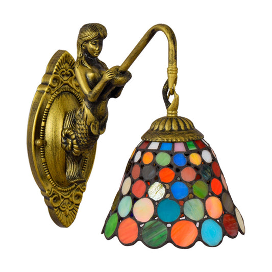 Frendorf | 1 Kopf Wandmontage Licht Tiffany Glocke Multicolor Buntglas Wandlampe Leuchte in Antikmessing