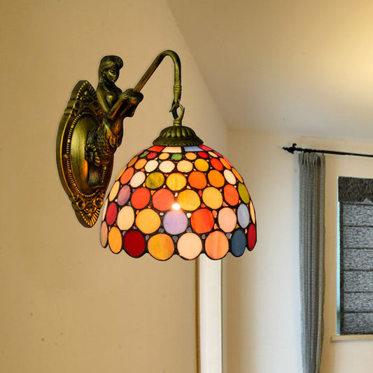 Frendorf | Antiek Messing 1 Kop Wandverlichting Tiffany Multikleur Gehard Glas Koepel Wandlamp