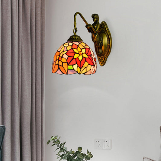 Frendorf | Oranje Rood Bloem Wandlamp Bevestiging Tiffany 1 Hoofd Multicolor Gevuld Glas Wandlamp