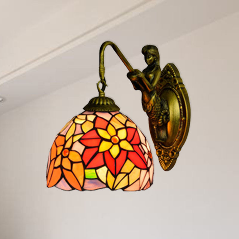 Frendorf | Oranje Rood Bloem Wandlamp Bevestiging Tiffany 1 Hoofd Multicolor Gevuld Glas Wandlamp