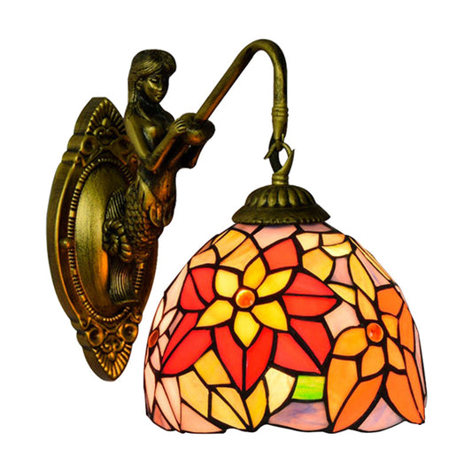 Frendorf | Oranje Rood Bloem Wandlamp Bevestiging Tiffany 1 Hoofd Multicolor Gevuld Glas Wandlamp