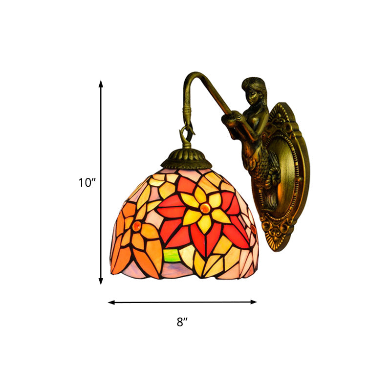 Frendorf | Oranje Rood Bloem Wandlamp Bevestiging Tiffany 1 Hoofd Multicolor Gevuld Glas Wandlamp