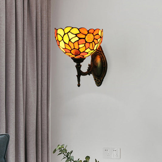 Frendorf | Gekleurd Glas Zonnebloem Wandlamp Keuken 1 Hoofd Rustieke Tiffany Wandlamp in Oranje
