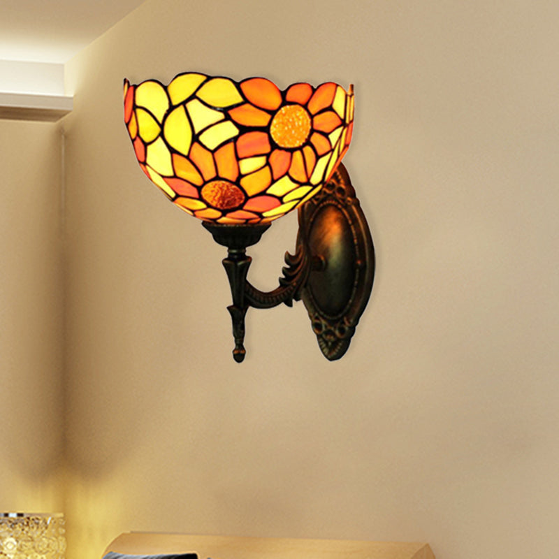 Frendorf | Gekleurd Glas Zonnebloem Wandlamp Keuken 1 Hoofd Rustieke Tiffany Wandlamp in Oranje