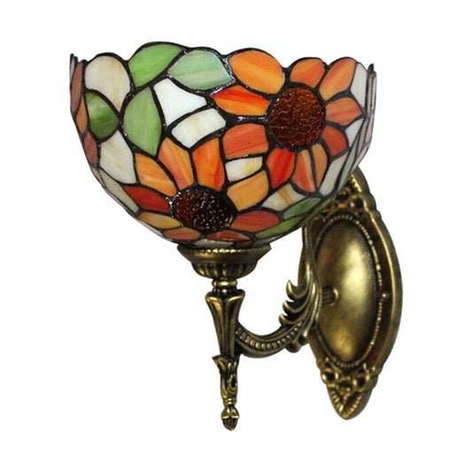 Frendorf | Gekleurd Glas Zonnebloem Wandlamp Keuken 1 Hoofd Rustieke Tiffany Wandlamp in Oranje