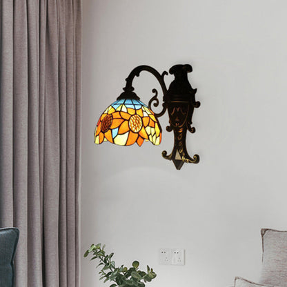 Frendorf | Rustic Tiffany Zonnenbloem Wandlamp 1 Hoofd Gevlochten Glas Wandlicht in Oranje voor Slaapkamer