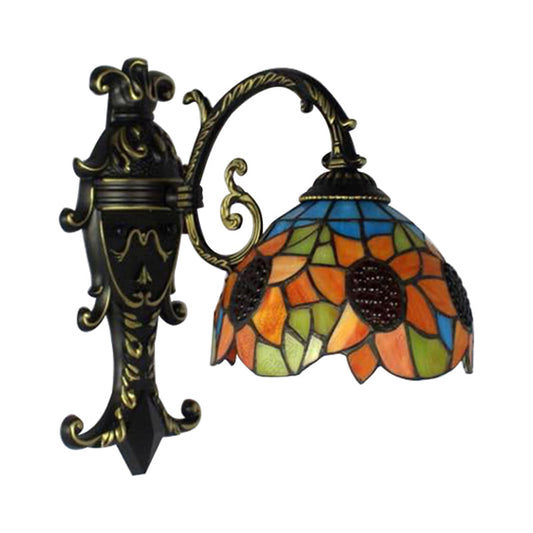 Frendorf | Rustic Tiffany Zonnenbloem Wandlamp 1 Hoofd Gevlochten Glas Wandlicht in Oranje voor Slaapkamer