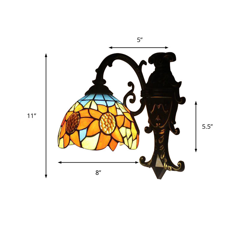 Frendorf | Rustic Tiffany Zonnenbloem Wandlamp 1 Hoofd Gevlochten Glas Wandlicht in Oranje voor Slaapkamer