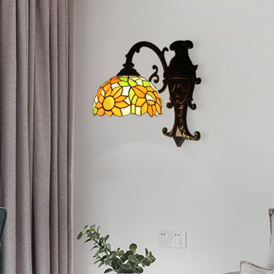 Frendorf | Rustic Tiffany Orange Wandlamp Zonnebloem Enkelvoudige Glazen Sconces Lamp voor Slaapkamer