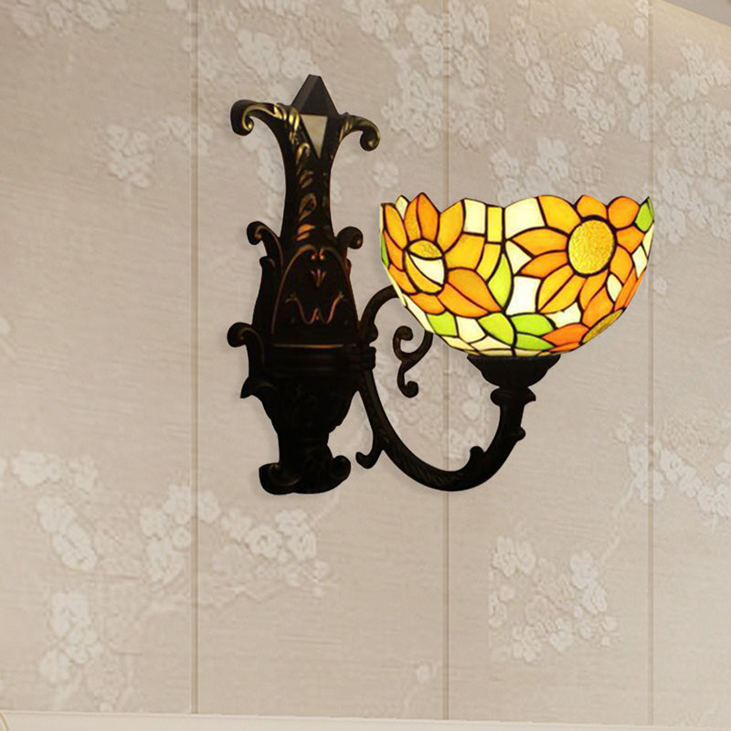Frendorf | Rustic Tiffany Orange Wandlamp Zonnebloem Enkelvoudige Glazen Sconces Lamp voor Slaapkamer
