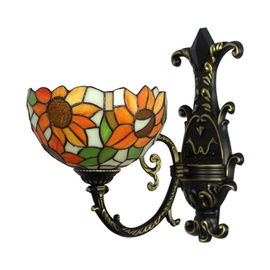 Frendorf | Rustic Tiffany Orange Wandlamp Zonnebloem Enkelvoudige Glazen Sconces Lamp voor Slaapkamer