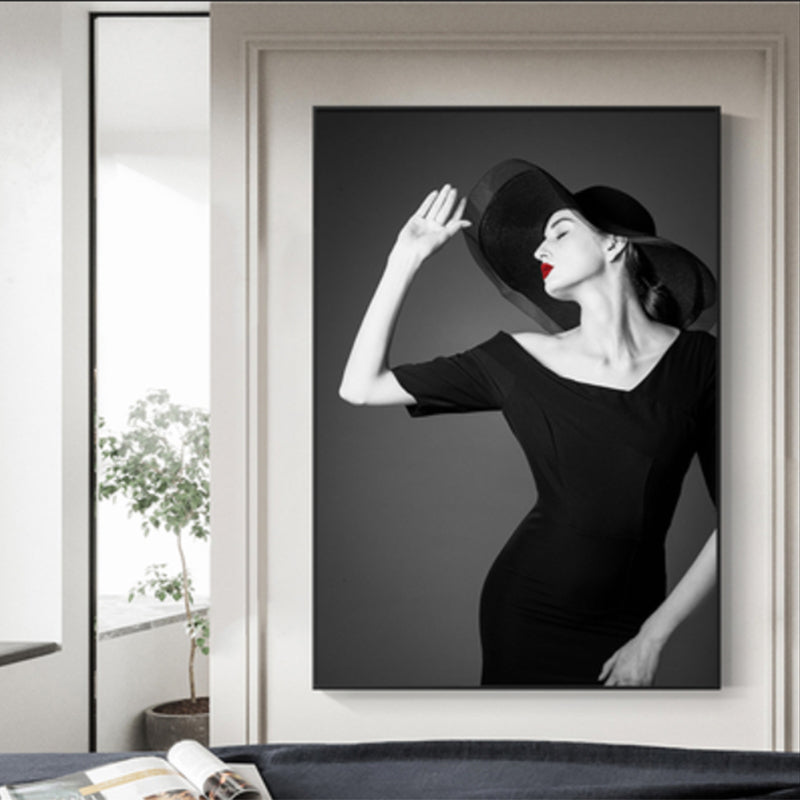 Frendorf | Fotografische Mode Wandkunst Dekor Glam Elegante Dame Leinwanddruck in Schwarz und Weiß