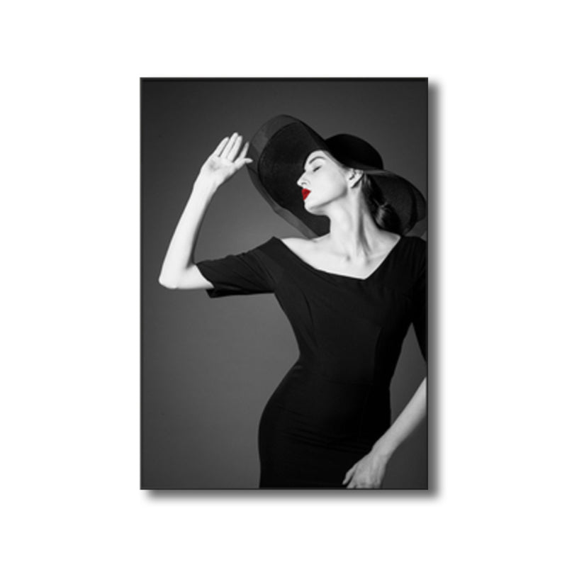 Frendorf | Fotografische Mode Wandkunst Dekor Glam Elegante Dame Leinwanddruck in Schwarz und Weiß