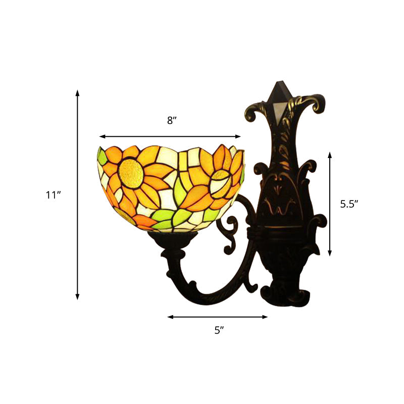 Frendorf | Rustic Tiffany Orange Wandlamp Zonnebloem Enkelvoudige Glazen Sconces Lamp voor Slaapkamer