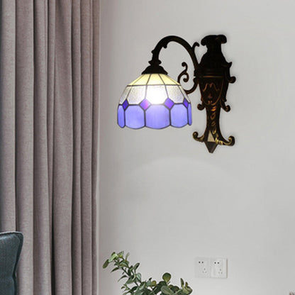 Frendorf | 1 Lichtgitter Kuppel Wand Scone Tiffany Vintage Glas Wandlampe in Blau für Esszimmer