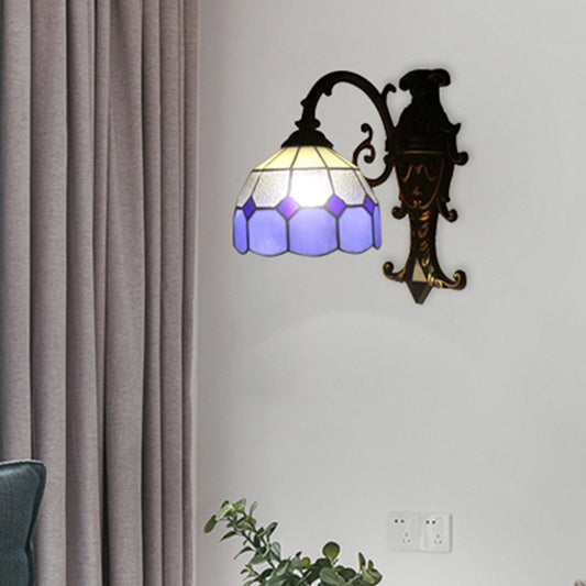 Frendorf | 1 Lichtgitter Kuppel Wand Scone Tiffany Vintage Glas Wandlampe in Blau für Esszimmer