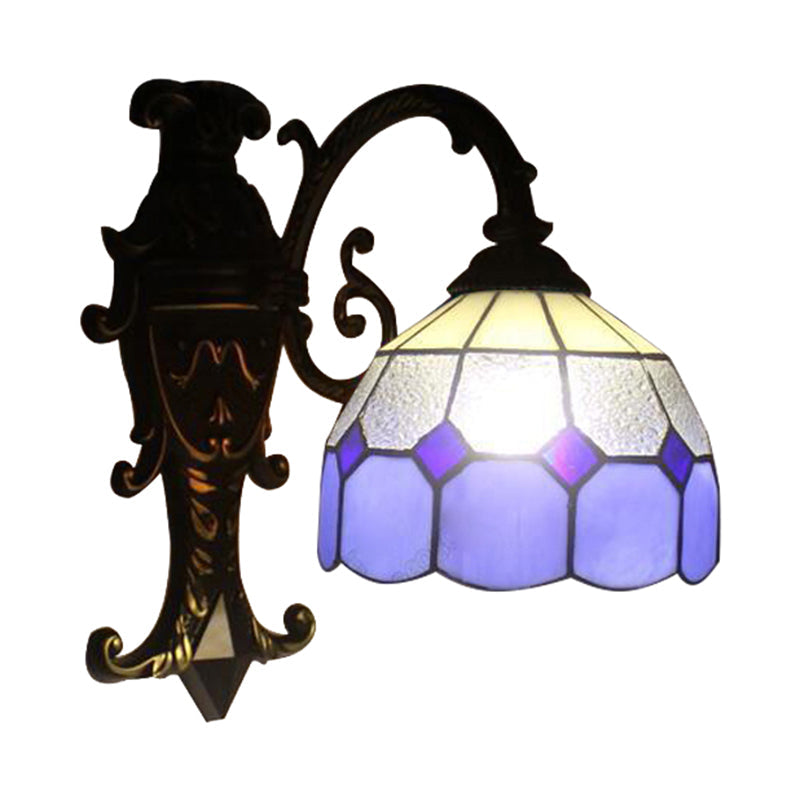 Frendorf | 1 Lichtgitter Kuppel Wand Scone Tiffany Vintage Glas Wandlampe in Blau für Esszimmer