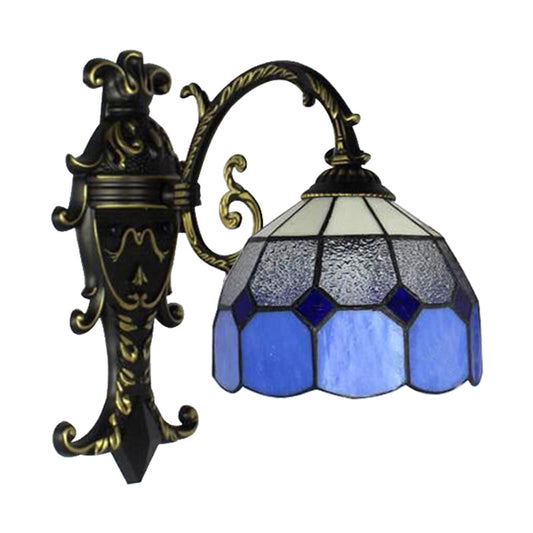 Frendorf | 1 Lichtgitter Kuppel Wand Scone Tiffany Vintage Glas Wandlampe in Blau für Esszimmer