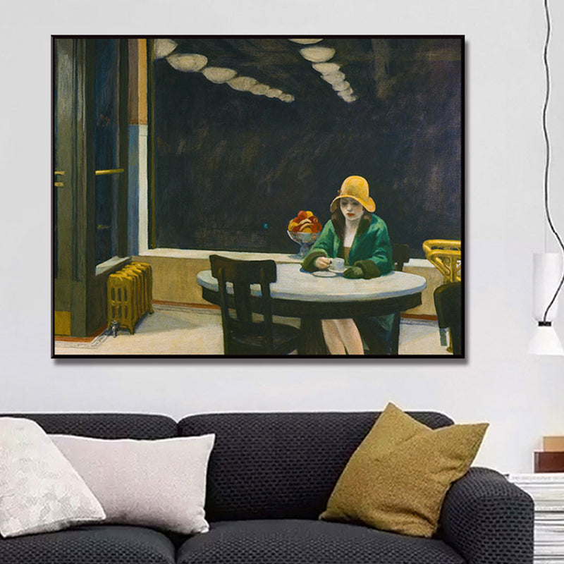 Frendorf | Nordic Figure Canvas Wandkunst Schwarze Frau Warten im Café Malerei für Wohnzimmer