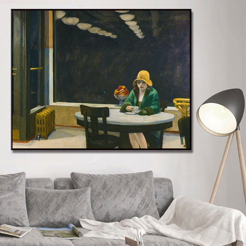 Frendorf | Nordic Figure Canvas Wandkunst Schwarze Frau Warten im Café Malerei für Wohnzimmer