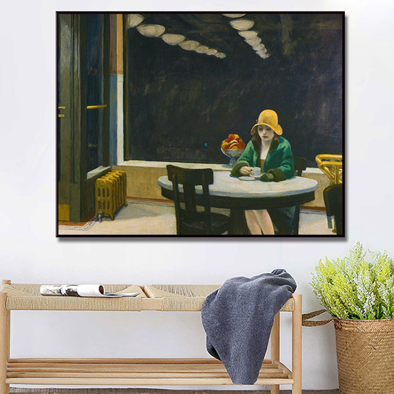 Frendorf | Nordic Figure Canvas Wandkunst Schwarze Frau Warten im Café Malerei für Wohnzimmer