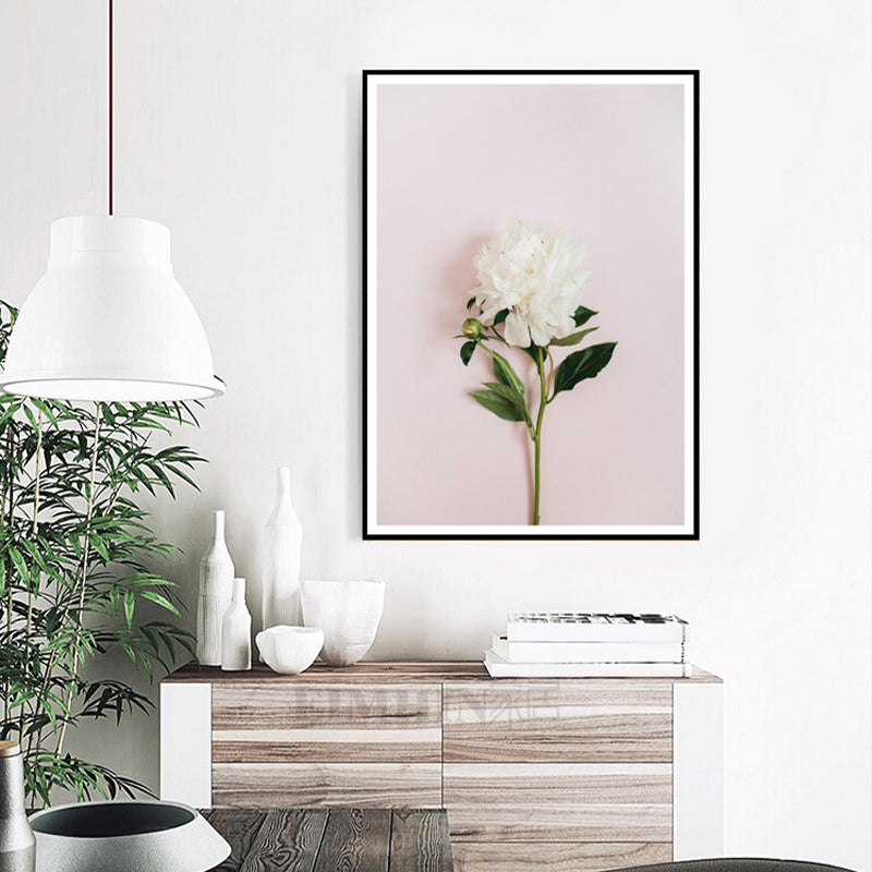 Blooming Peony Leinwand Wandkunst Texturiertes Zeitgenössisches Mädchenzimmer Wanddekor in Weiß-Rosa