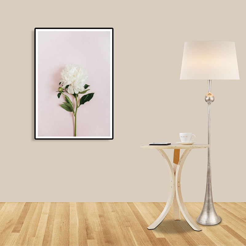 Blooming Peony Leinwand Wandkunst Texturiertes Zeitgenössisches Mädchenzimmer Wanddekor in Weiß-Rosa