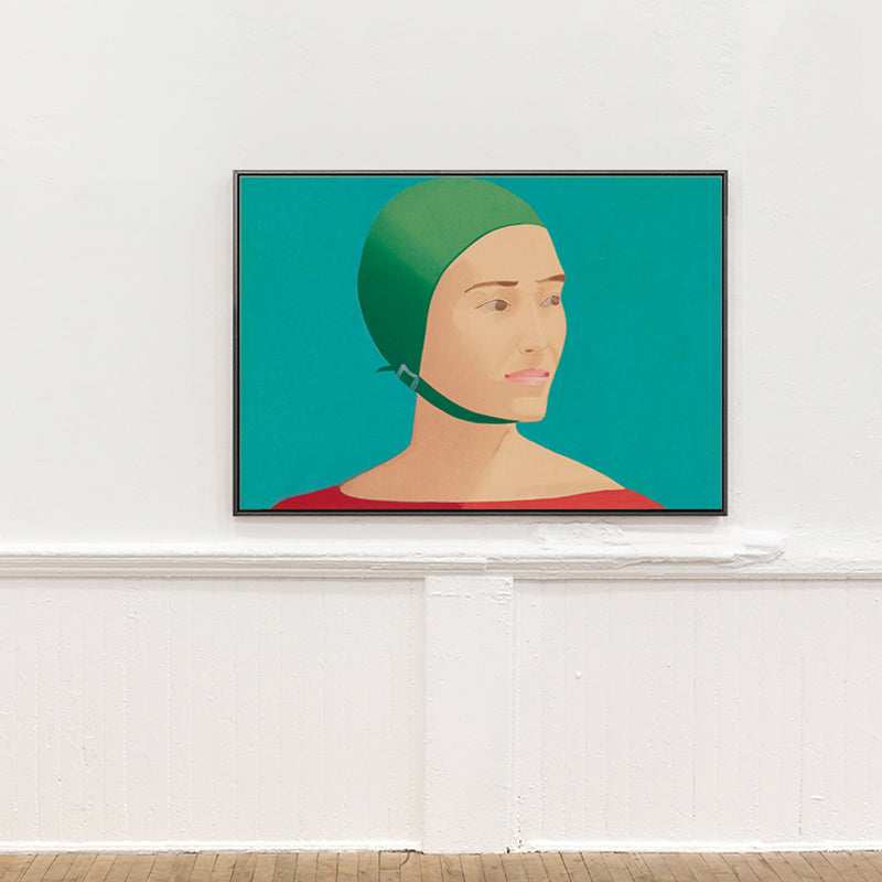 Frendorf | Frau mit Helm Wanddekoration Texturierte Pop-Art Hausinterieur Leinwanddruck in Grün